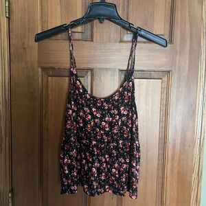 American Eagle Floral Black and Pink Women's Top-XL